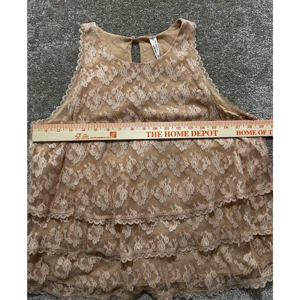 Anthropologie Women’s US 10 Tiered Lace Blouse Top Peach Sleeveless Ruffle - Picture 4 of 9